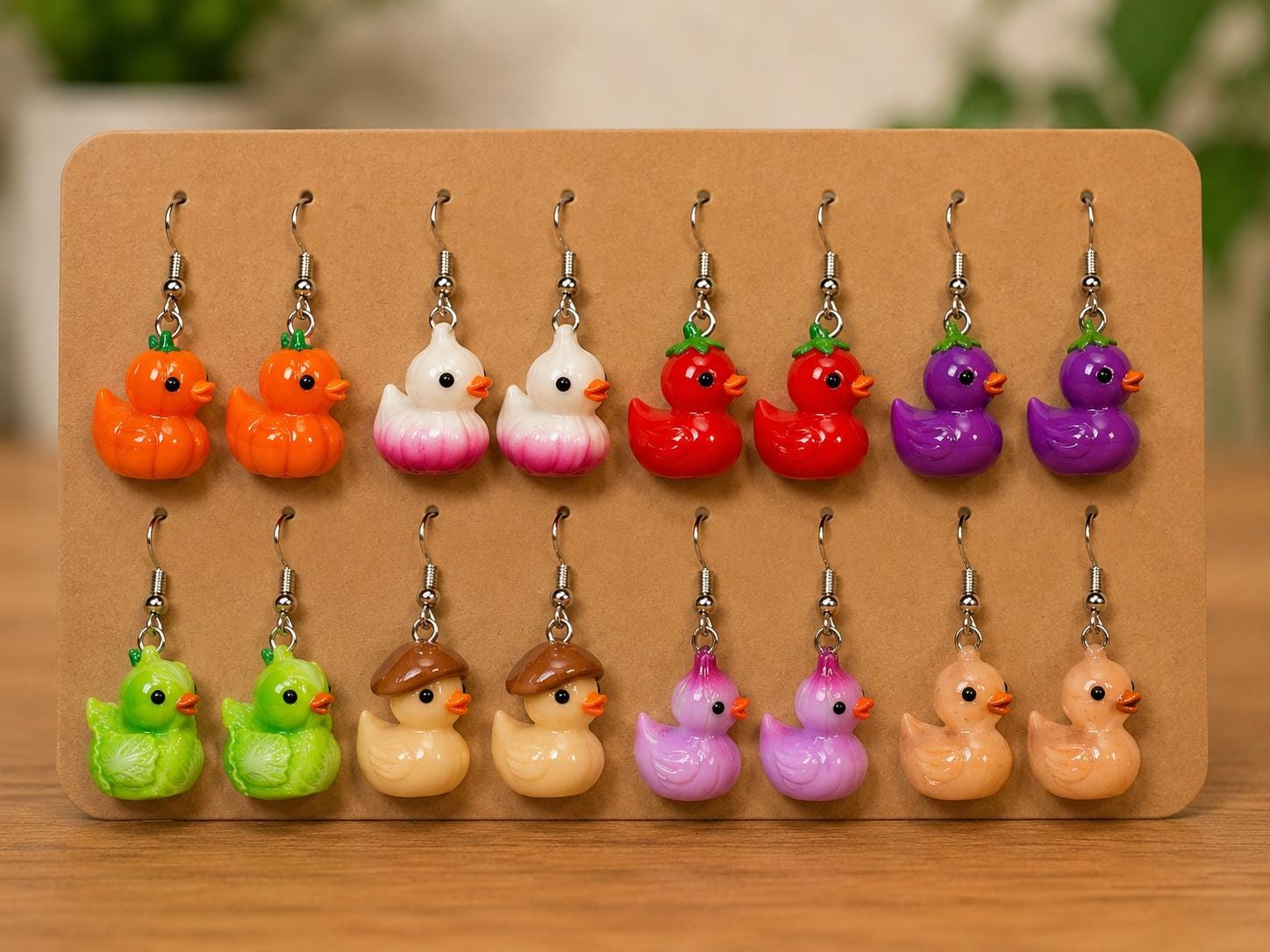 Vegetable Duck Earrings Set – 8 Pairs of Cute-Veggie Duck Earrings, Pumpkin,